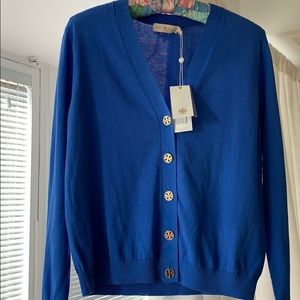 Tory Burch Margeaux Cardigan Blue Sweater